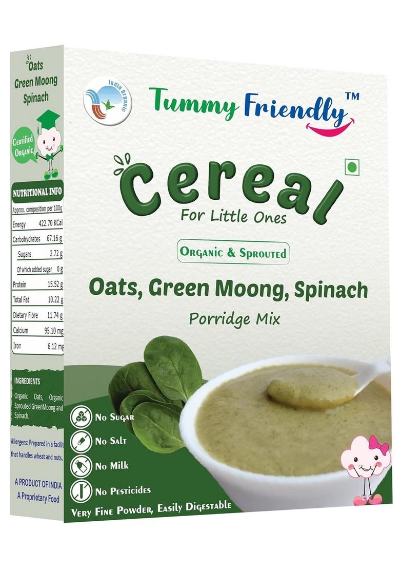Tummyfriendly Foods Certified Organic Oats, Sprouted Green Moong, Spinach And Organic Brown Rice Red Lentil Spinach Green Peas Porridge Mixes | 200G, 2 Packs