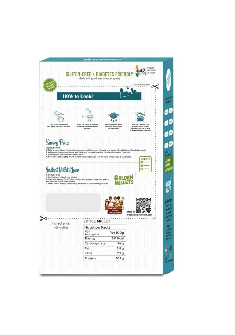 Golden Millets Little Millet Flakes | Healthy Millet Flakes | Millet Flakes Gluten-Free | No Preservative | High Calcium&High Fibre 500Gm