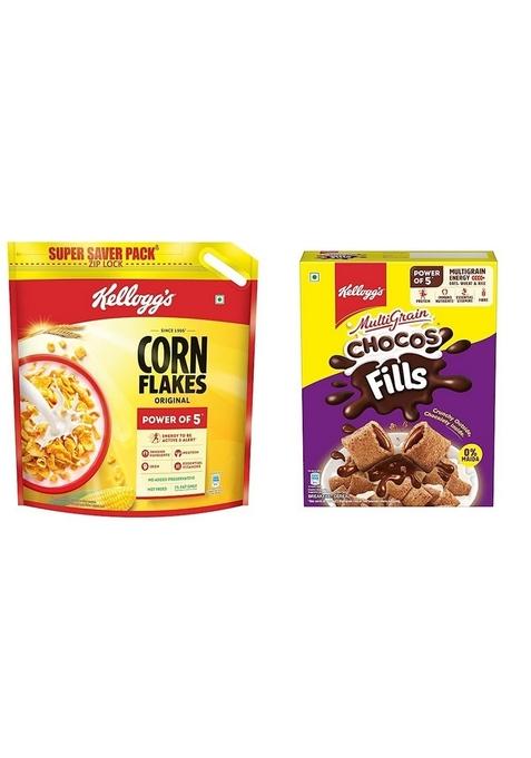 Kellogg'S Corn Flakes Original, High In Iron & Bgroup Vitamins, Breakfast Cereals, 1.2Kg + Chocos Fills, Double Chocolaty, Multigrain, High In Protein & B Vitamins, 0% Maida, Anytime Snack 250G