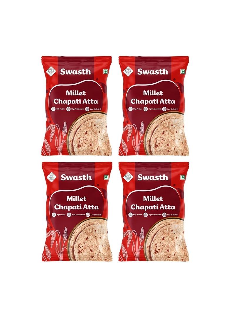 Swasth Millet Chapati Atta With 55% Millets| Rich In Dietary Fiber,Low Carbohydrates,Atta Contains Low Glycemic Index | High Protein,Helps To Control Sugar Levels|900G Each (Pack Of 4)