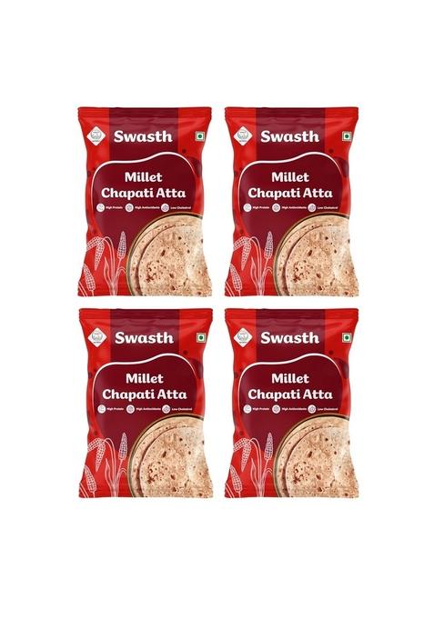 Swasth Millet Chapati Atta With 55% Millets| Rich In Dietary Fiber,Low Carbohydrates,Atta Contains Low Glycemic Index | High Protein,Helps To Control Sugar Levels|900G Each (Pack Of 4)