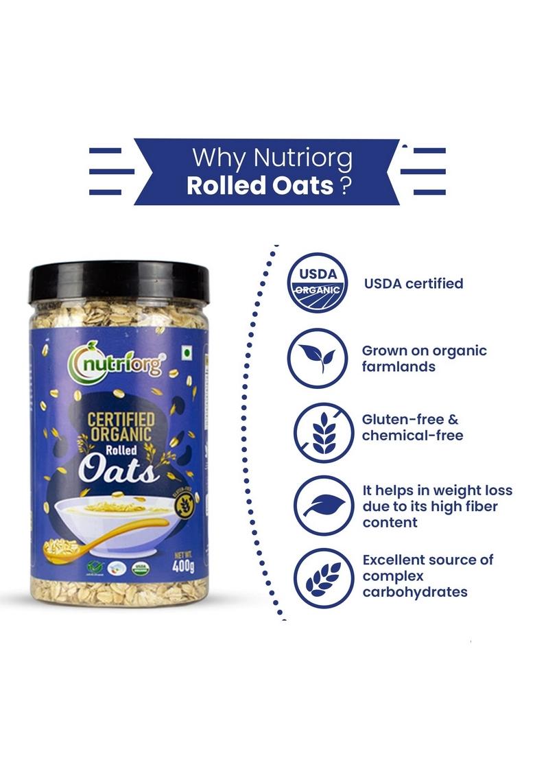 Nutriorg Organic Quinoa & Rolled Oats (Combo Of 2) | Protein Rich Super Food | 100% Whole Grain | Weight Management