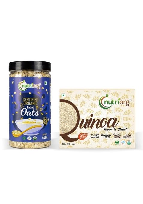 Nutriorg Organic Quinoa & Rolled Oats (Combo Of 2) | Protein Rich Super Food | 100% Whole Grain | Weight Management