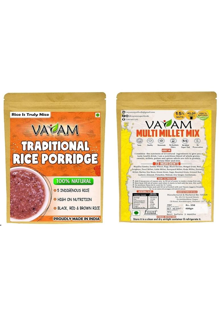 Traditional Rice Mix & Health Mix Powder Combo 400G Each (Vayam Rice Porridge + Health Mix, Rice Porridge + Health Mix)