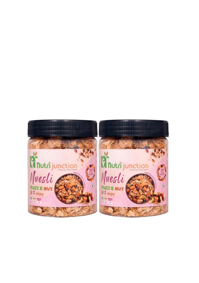 Nutrijunction Muesli Fruit, Nut & Seeds | High Fibre, No Cholesterol, No Trans Fat | Crunchy Muesli With Almonds, Raisins, Oats & Seeds | Wholesome & Natural Mix-(2 Jar* 200G)