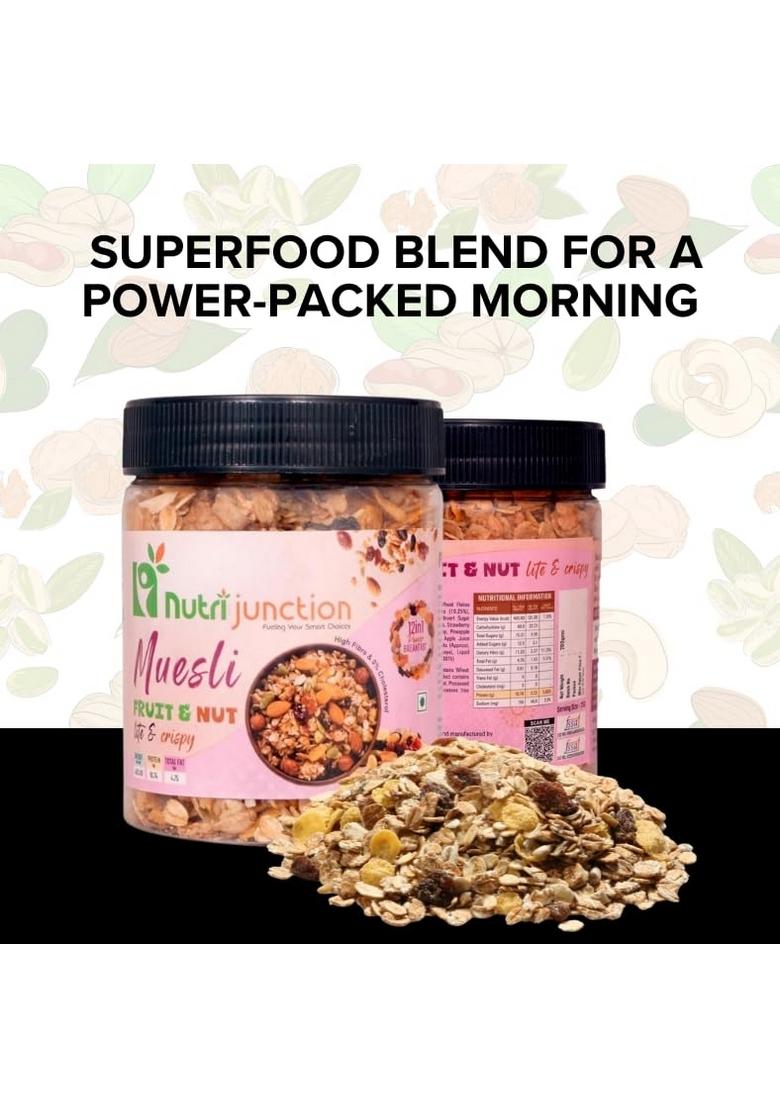 Nutrijunction Muesli Fruit, Nut & Seeds | High Fibre, No Cholesterol, No Trans Fat | Crunchy Muesli With Almonds, Raisins, Oats & Seeds | Wholesome & Natural Mix-(2 Jar* 200G)