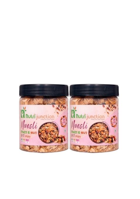 Nutrijunction Muesli Fruit, Nut & Seeds | High Fibre, No Cholesterol, No Trans Fat | Crunchy Muesli With Almonds, Raisins, Oats & Seeds | Wholesome & Natural Mix-(2 Jar* 200G)