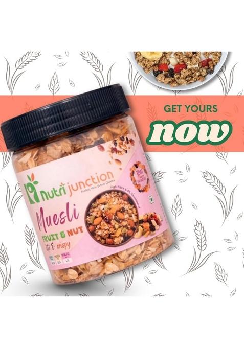 Nutrijunction Muesli Fruit, Nut & Seeds | High Fibre, No Cholesterol, No Trans Fat | Crunchy Muesli With Almonds, Raisins, Oats & Seeds | Wholesome & Natural Mix-(2 Jar* 200G)