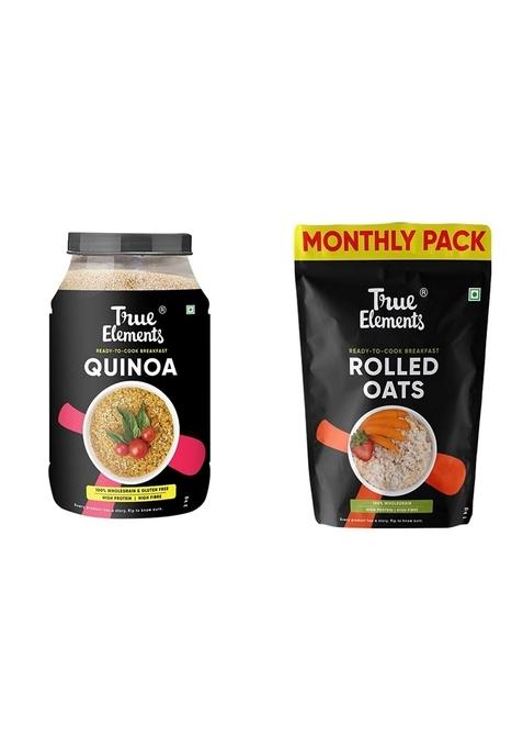 True Elements Certified Gluten Free Quinoa 2Kg - Healthy Food | Diet Food | Quinoa Seeds & True Elements Rolled Oats Naturally Gluten Free 1 Kg - Breakfast Cereal