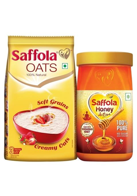 Saffola Honey Active, 100% Pure - 1Kg & Rolled Oats, 100% Natural - 1Kg