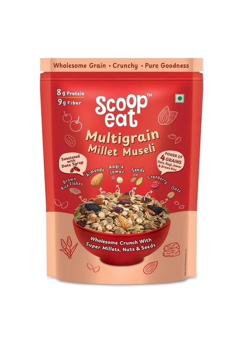 Scoopeat Multigrain Muesli | High Fiber Breakfast Cereal With Rolled Oats, Millets (Ragi & Jowar), Brown Rice Flakes, Almonds, Seeds, Cranberry & Raisins | No Refined Sugar, Preservatives Or Artificial Additives (750G)