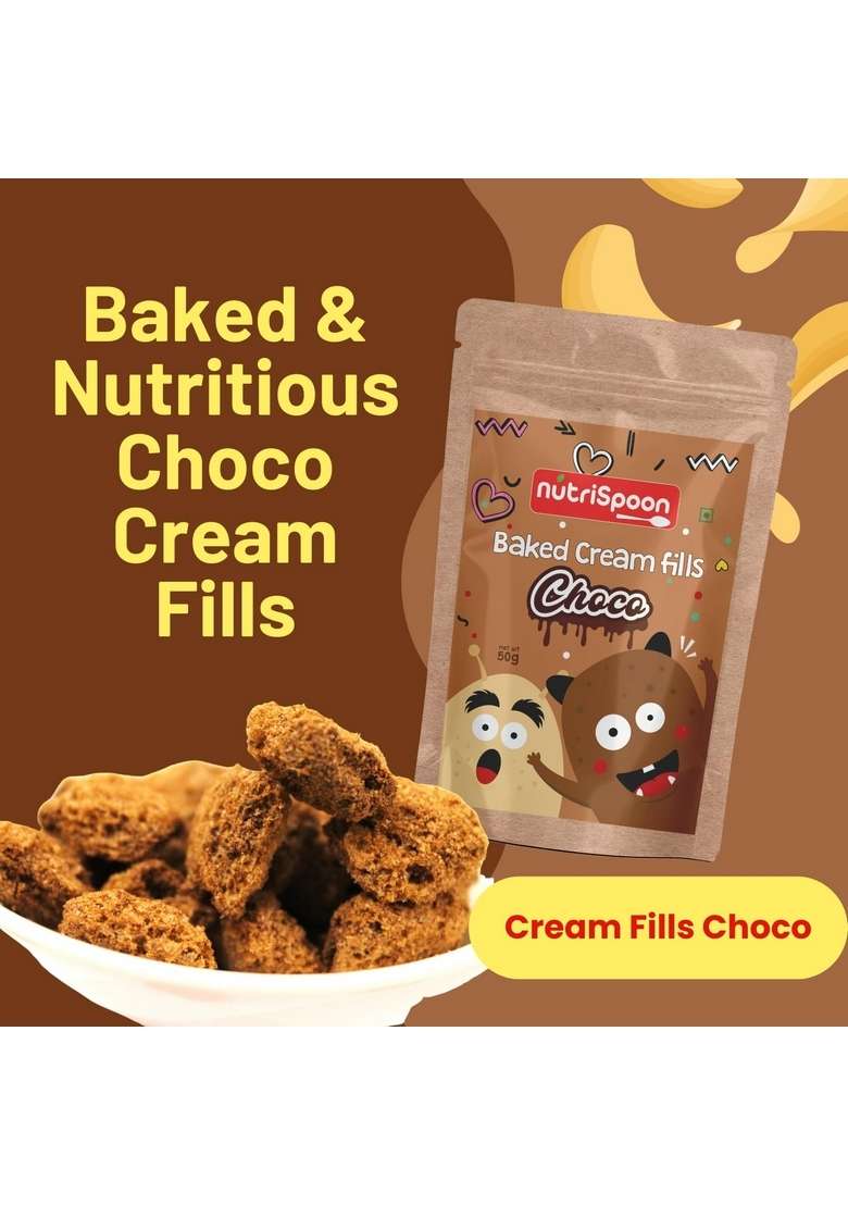 Nutrispoon Choco Fills Protein & Fibre Rich Breakfast | Baked | Supergrain | Superfood | Choco Fills Pops | Chocolate - 50 Gram - Indya