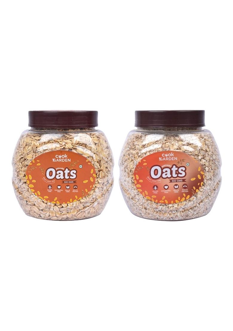 Cookgarden Rolled & Instant Oats Combo 500G X2 | Protein Rich Breakfast | Gluten Free Oats | Diet Food | 100% Wholegrain