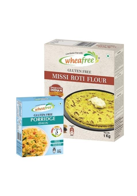 Wheafree Gluten Free Porridge (Dalia) 500Gm And Missi Roti Atta 1Kg Combo Pack | Certified Gluten Free | Tasty And Healthy