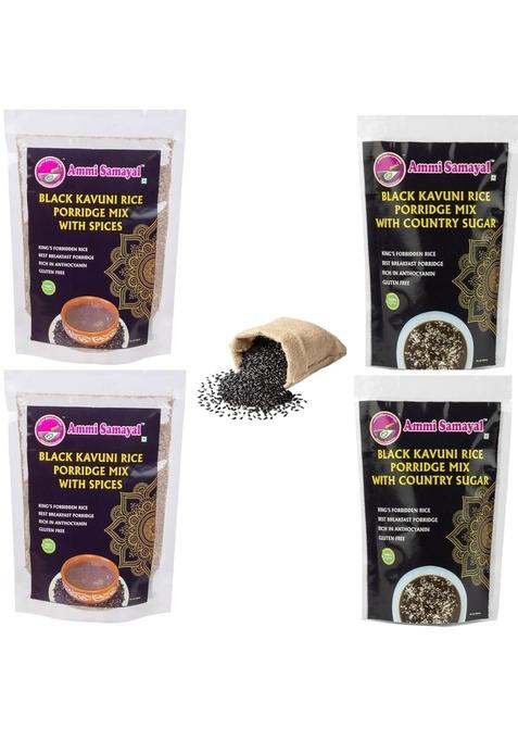Ammi Samayal Black Kavuni Rice Porridge Mix With Country Sugar & Traditional Spices | Authentic South Indian Breakfast Combo | Organic Black Rice Nutrient-Rich Porridge | Healthy, Natural & Easy To Prepare | 200G + 200G Pack