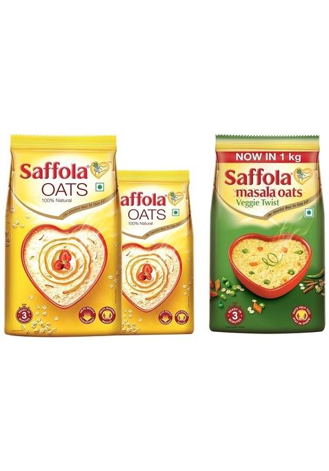Saffola Oats, 1 Kg With Free Saffola Oats 400 Gm + Saffola Masala Oats, Veggie Twist, 1 Kg
