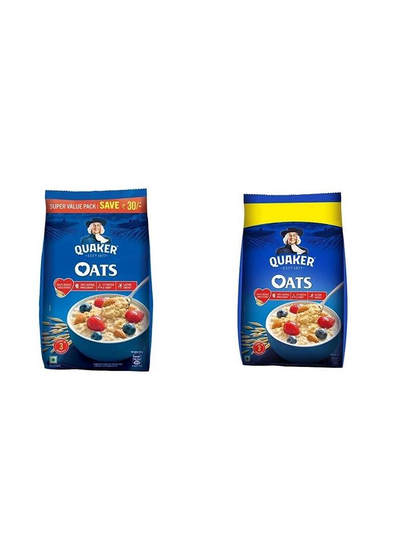 Quaker Oats 2Kg|Rolled Oats Wholegrain & Oats 1Kg, Rolled Oats Natural Wholegrain, Nutritious Breakfast Cereals, Dalia Porridge, Easy To Cook - Honey - Indya