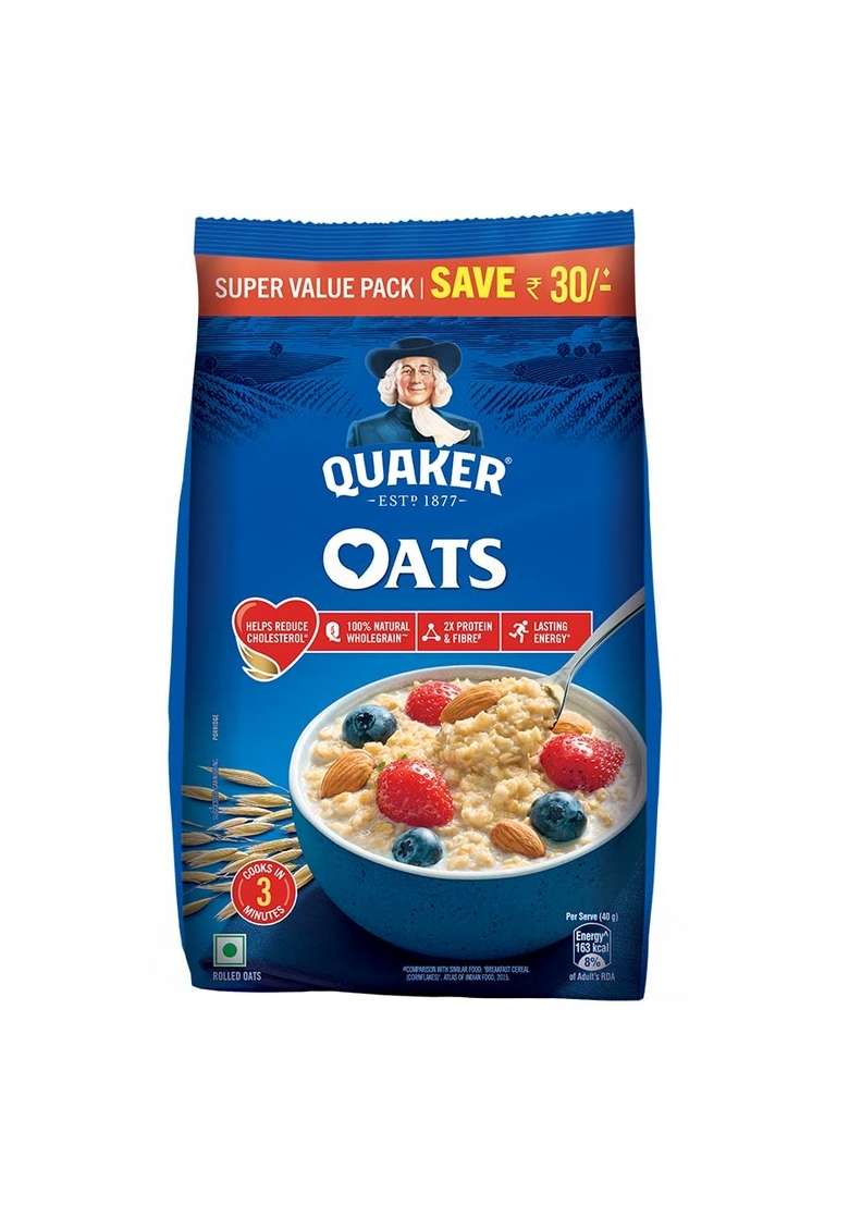 Quaker Oats 2Kg|Rolled Oats Wholegrain & Oats 1Kg, Rolled Oats Natural Wholegrain, Nutritious Breakfast Cereals, Dalia Porridge, Easy To Cook - Honey - Indya