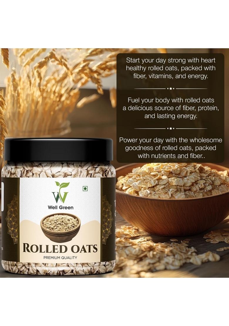 Well Green Natural Rolled Oats Natural Wholegrain Oats 750 Gram, Gluten Free, Nutritious Breakfast Cereals, Dalia Porridge, Easy To Cook