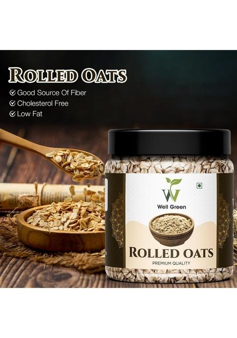 Well Green Natural Rolled Oats Natural Wholegrain Oats 750 Gram, Gluten Free, Nutritious Breakfast Cereals, Dalia Porridge, Easy To Cook