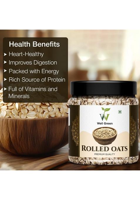 Well Green Natural Rolled Oats Natural Wholegrain Oats 750 Gram, Gluten Free, Nutritious Breakfast Cereals, Dalia Porridge, Easy To Cook