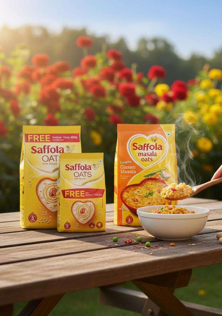Saffola Oats Rolled Delicious Creamy 100 Natural High Protein Fibre Healthy Cereal 1Kg With 400G Free Masala Tasty Evening Snack Classic 500G - Indya