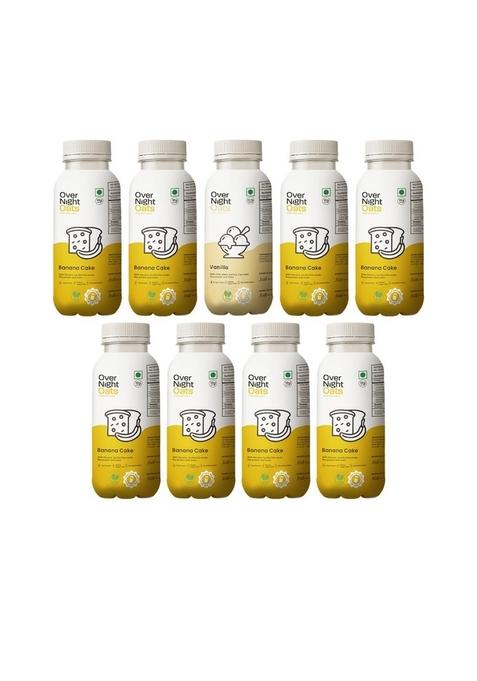 Overnight Oats With Vegan Protein | High Protein Oats Breakfast With Dietary Fibre | Just Add Milk | Ready In Minutes | No Preservatives | Banana Cake + Vanilla (Pack Of 9, 50G Each)