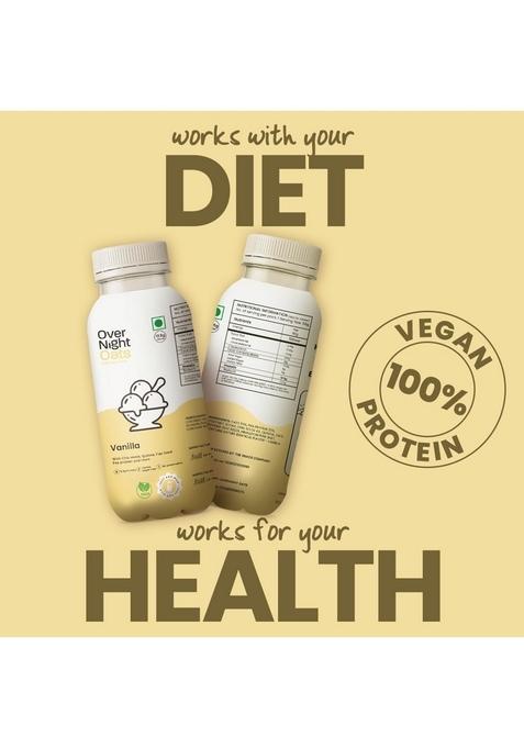 Overnight Oats With Vegan Protein | High Protein Oats Breakfast With Dietary Fibre | Just Add Milk | Ready In Minutes | No Preservatives | Banana Cake + Vanilla (Pack Of 9, 50G Each)