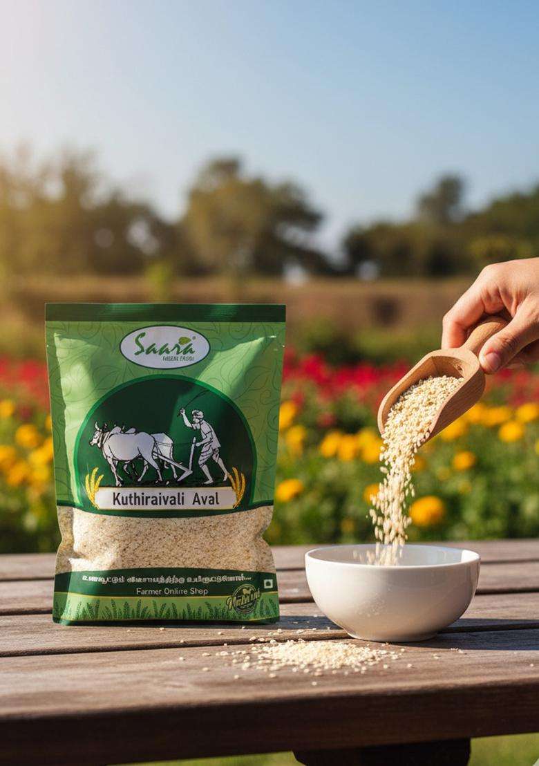 Vs Products Kuthiraivali Aval, 450G, Barnyard Millet Flakes, Healthy Breakfast Cereal, Diabetic - Friendly, Low Cholesterol, Gluten-Free, High-Fibre Food, 450G - Indya