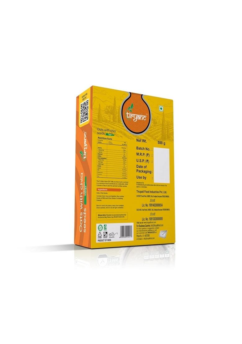 Tiryanc Natural Oats With Chia Seeds | Tasty, Anytime Snack | Ready In 3 Mins | No Maida, No Added Preservatives | Oats Helps Manage Weight | Nutritious Breakfast Cereals (500G)