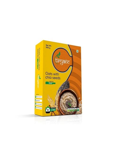 Tiryanc Natural Oats With Chia Seeds | Tasty, Anytime Snack | Ready In 3 Mins | No Maida, No Added Preservatives | Oats Helps Manage Weight | Nutritious Breakfast Cereals (500G)