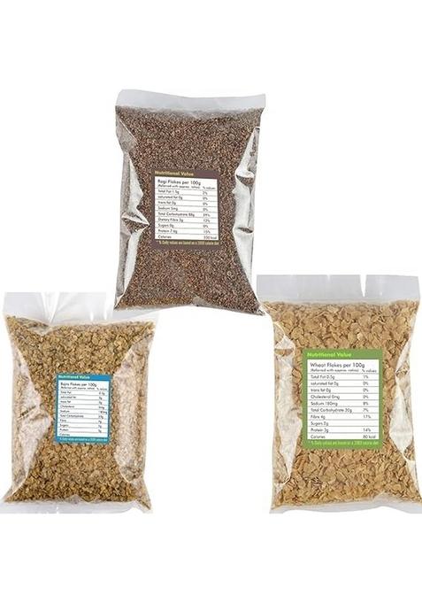 Ikkiyam Combo Of Ragi Aval Puttu, Bajra (Miracle Millet) And Wheat Flakes Avul, 3 Pack 250G Each, Gluten Free, Premium Organic, High Fibre South Indian Breakfast