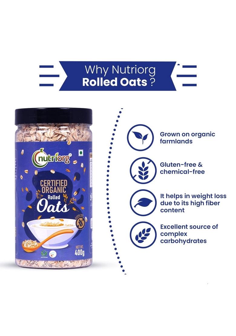 Nutriorg Organic Rolled & Instant Oats, 400G (Combo Of 2) | Healthy Breakfast | Weight Management