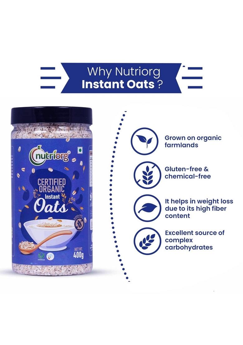 Nutriorg Organic Rolled & Instant Oats, 400G (Combo Of 2) | Healthy Breakfast | Weight Management