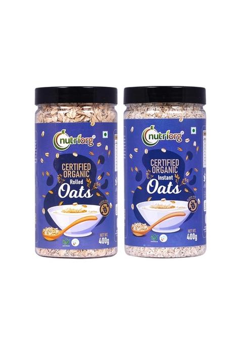 Nutriorg Organic Rolled & Instant Oats, 400G (Combo Of 2) | Healthy Breakfast | Weight Management