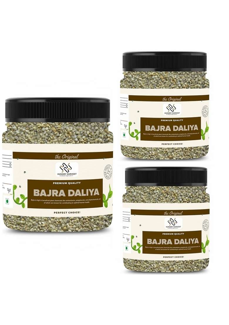 Hungry Harvest Bajra Daliya (Pearl Millet Porridge)| With Omega-3 Fats| For Weight Loss & Digestive Health| Rich In Nutrients| Jar Pack| (900 Grams (Pack Of 3 Of 300 Grams)) - Indya