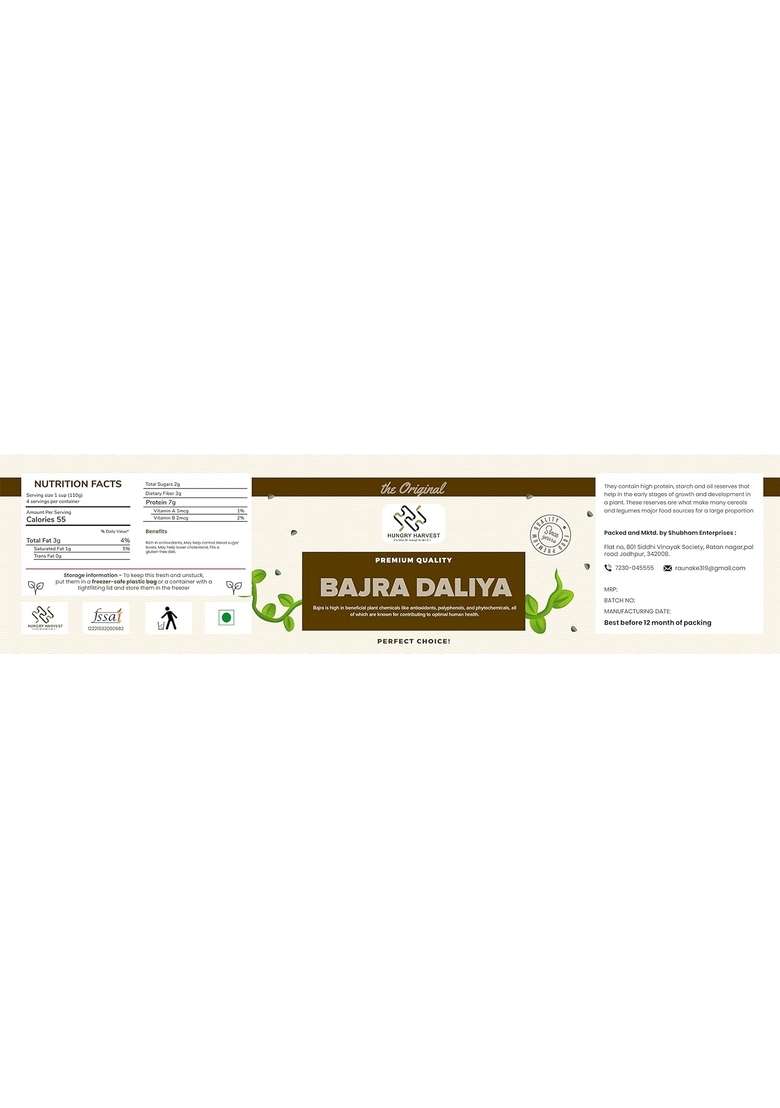 Hungry Harvest Bajra Daliya (Pearl Millet Porridge)| With Omega-3 Fats| For Weight Loss & Digestive Health| Rich In Nutrients| Jar Pack| (900 Grams (Pack Of 3 Of 300 Grams)) - Indya
