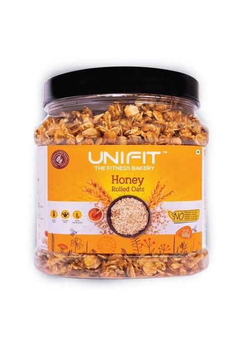 Unifit Honey Rolled Oats | Natural Honey Oats For A Healthy Breakfast | High In Protein & Fiber | 100% Whole Grain Oats | Boosts Energy & Supports Digestion | Perfect For Weight Management | 400G