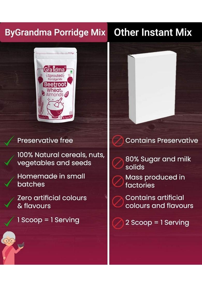 Bygrandma Beetroot Cereal Mix Sprouted Cereal Mix For Children | Organic Sprouted Cereal Mix Beetroot Flavor | Preservative Free Multigrain Sprouted Cereal Mix