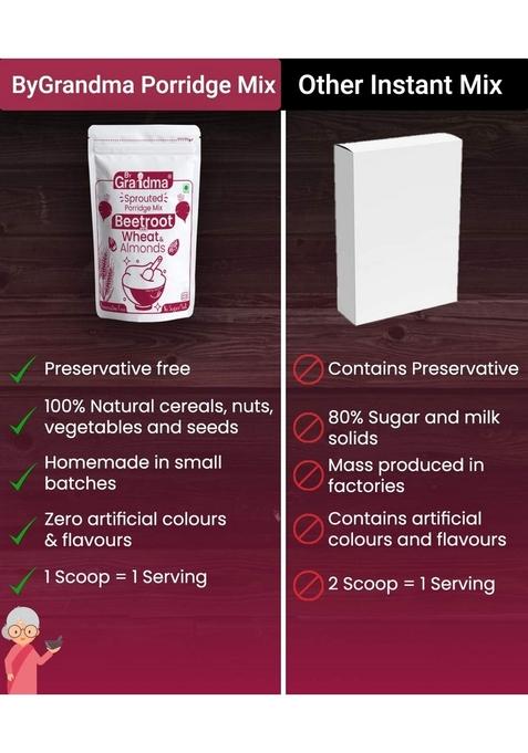 Bygrandma Beetroot Cereal Mix Sprouted Cereal Mix For Children | Organic Sprouted Cereal Mix Beetroot Flavor | Preservative Free Multigrain Sprouted Cereal Mix