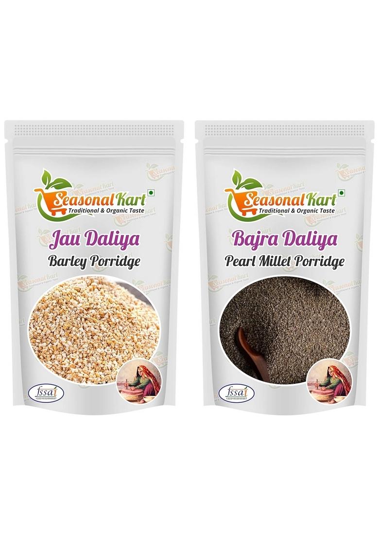 Seasonal Kart Combo Pack Of Homemade Jau Dalia Barley Daliya 200 Gm And Bajra Daliya Millet Dalia 200 Gm Total 400 Gm Daliya For Weight Loss & Digestive Health| Rich In Nutrients & Fibre
