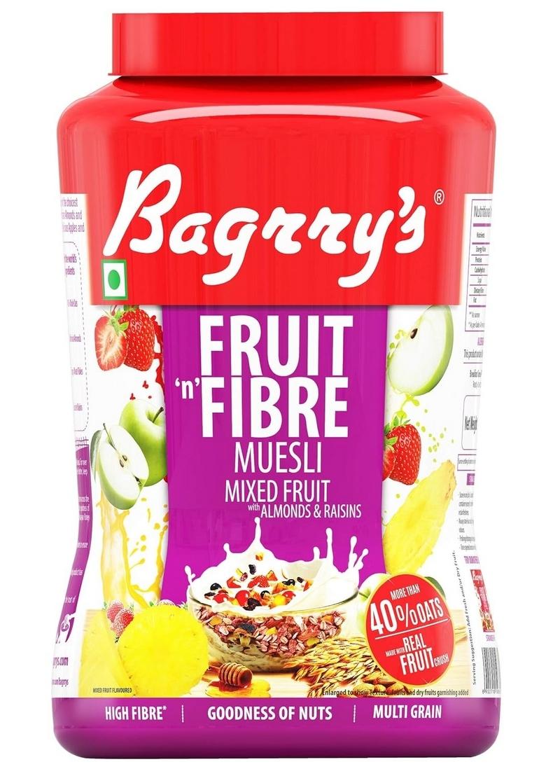 Bagrry'S Fruit N Fibre Muesli, Mixed Fruit, 1000G And Bagrry'S No Added Sugar Crunchy Muesli Jar, 1000G