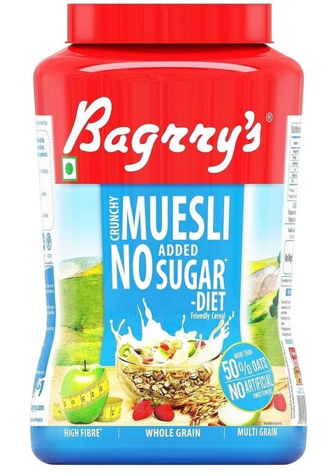 Bagrry'S Fruit N Fibre Muesli, Mixed Fruit, 1000G And Bagrry'S No Added Sugar Crunchy Muesli Jar, 1000G