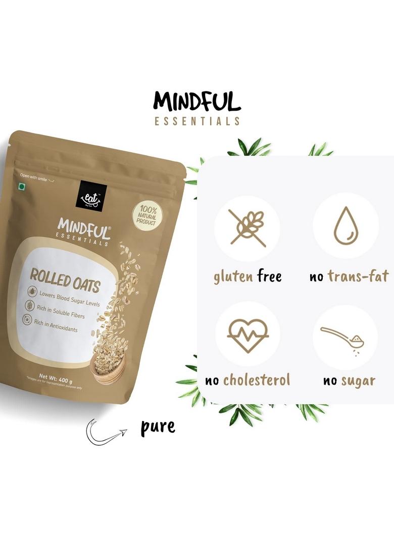 Eat Anytime Mindful Healthy Rolled Oats | Gluten Free | No Preservatives | Rich In Soluble Fibers & Antioxidant | Loaded With Minerals & Vitamins | Healthy Snack For Breakfast & Diet | Rolled Oats