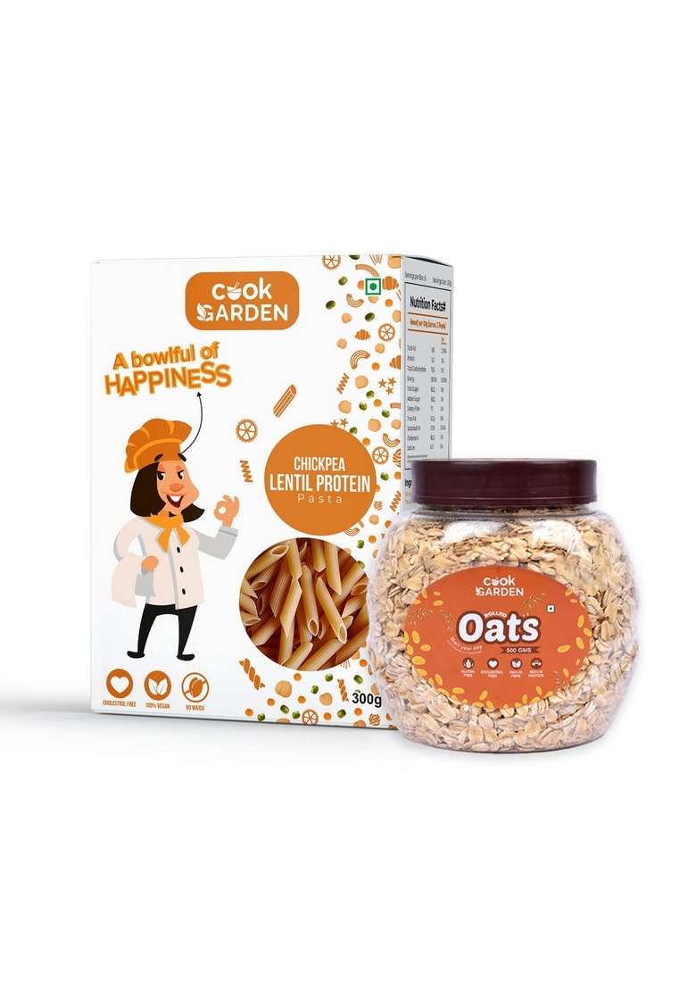 Cookgarden Rolled Oats 500G & Lentil Pasta 300G | Wholegrain Breakfast | High Protein And Fibre Combo | Box - Indya