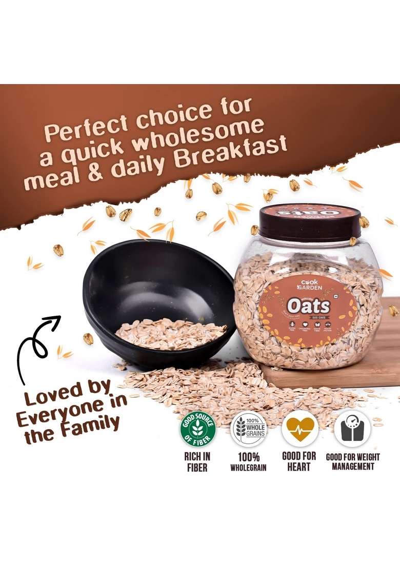 Cookgarden Rolled Oats 500G & Lentil Pasta 300G | Wholegrain Breakfast | High Protein And Fibre Combo | Box - Indya