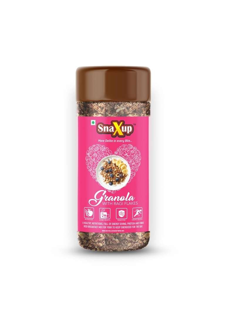 Snaxup Granola With Ragi Flakes - Crunchy Granola With Ragi Flakes (Almonds & Foxnuts) | Granola For Breakfast | Diet Food | High Fibre Cereal (350G) - Indya
