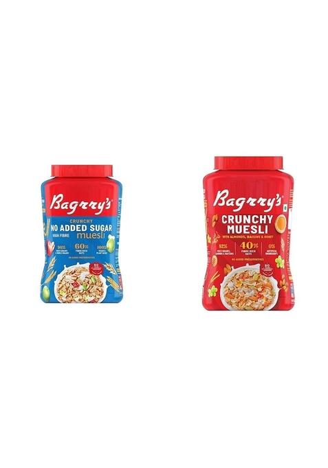 Bagrry'S No Added Sugar Crunchy Muesli Jar, 1000G And Bagrry'S Crunchy Muesli Crunchy Oat Clusters With Almonds,Raisins & Honey, 1000G