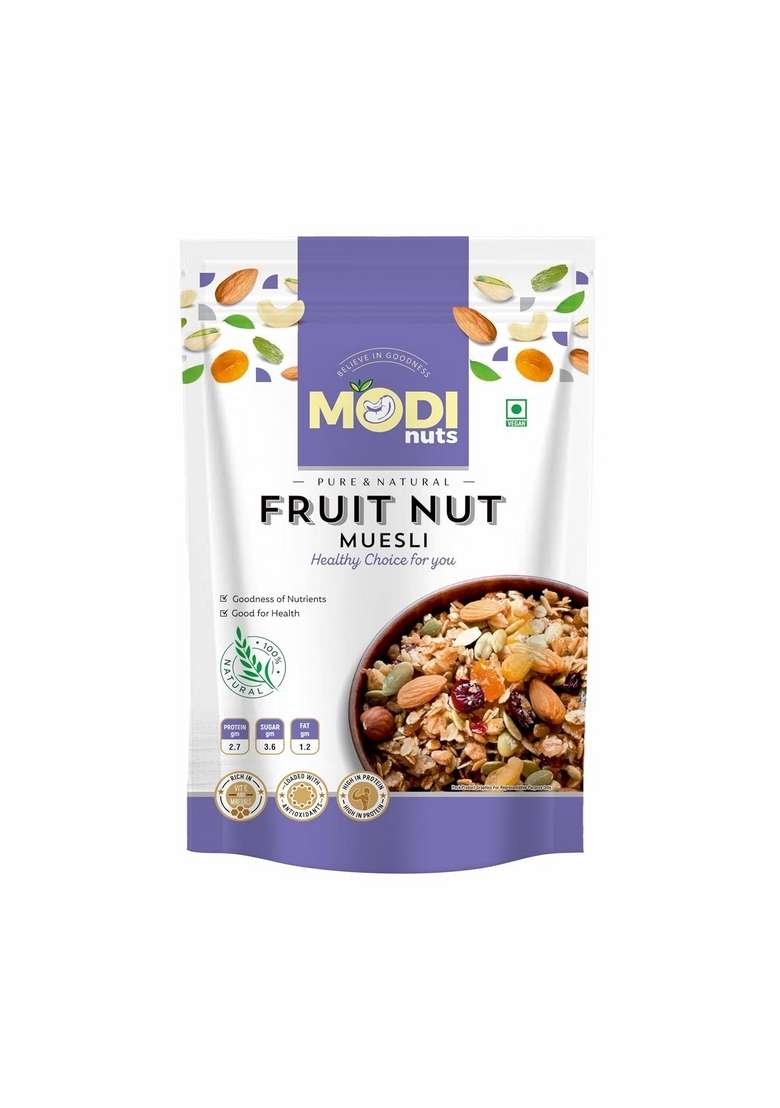 Modinuts Premium Crunchy Muesli In 500G | High Protein, High Fiber Healthy Breakfast Cereal With Oats, Nuts, Seeds & Dry Fruits | No Added Sugar | Perfect With Milk Or Yogurt | Energy-Rich Start To Your Day - Indya