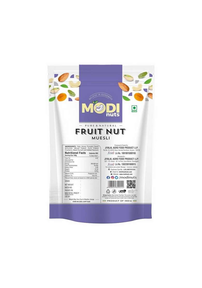 Modinuts Premium Crunchy Muesli In 500G | High Protein, High Fiber Healthy Breakfast Cereal With Oats, Nuts, Seeds & Dry Fruits | No Added Sugar | Perfect With Milk Or Yogurt | Energy-Rich Start To Your Day - Indya